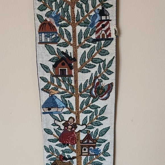 VINTAGE Tapestry Birdhouses Tree Wall Hanging - Picture 6 of 8